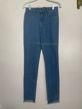 Wanna This Trendy Medium Wash High Rise Exposed Zipper Skinny Jeans M NWOT